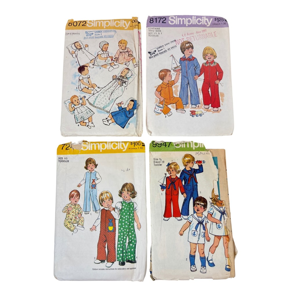 Vintage 70s Simplicity Sewing Patterns Lot 4 Kids Toddler 6 Month 1/2 Jumpsuit